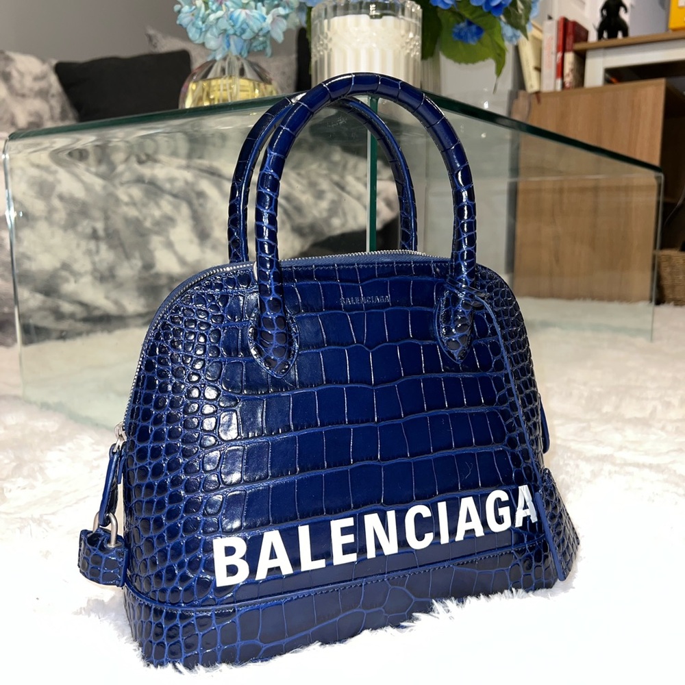 Balenciaga Navy Crocodile Top Handle Bag